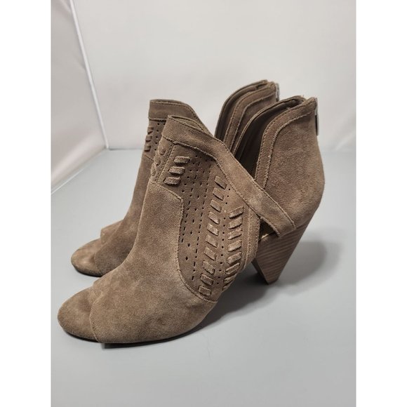 Vince Camuto Shoes - Vince Camuto Ebelin Brown Suede Peep Toe Booties Back Zip Size 8.5